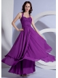 Ruching Decorate Up Bodice Purple Chiffon Ankle-length Halter 2013 Prom Dress