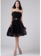 Sashes / Ribbons A-Line Strapless Mini-length Prom Dress Black Tulle