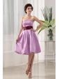 Sashes/Ribbons Simple Lavender Taffeta Knee-length Strapless A-Line Bridemaid Dress