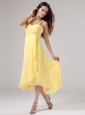 Simple Yellow Spaghetti Straps Prom Dress Beading and Ruch With Chiffon
