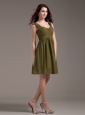 Straps Knee-length Olive Green Chiffon 2013 Bridemaid Dress