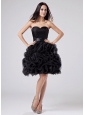Sweetheart A-Line Prom Dress Organza Ruffles Knee-length Black