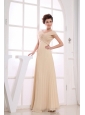 V-neck Champagne Chiffon Floor-length Ruching 2013 Prom Dress For Formal Evening
