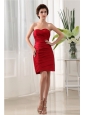 Wine Red Ruched Over Skirt and Mini-length For Simple Prom Dress