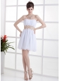 Beading and Ruching Decorate Bodice Mini-length White Chiffon 2013 Prom Dress