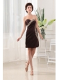 Beading Column Sweetheart Taffeta Mini-length Brown Prom Dress