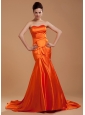 Beading Decorate Bodice Mermaid Orange Red Brush Train Sweetheart Neckline 2013 Prom Dress