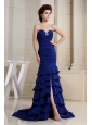 Blue Sweetheart and Ruch Bodice For Prom Dress With Ruffled Layers