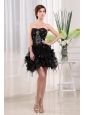 Beading Strapless A-Line Black Tulle Mini-length Prom Dress