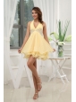 Halter Yellow Homecoming / Cocktail Dress With Appliques Mini-length Chiffon