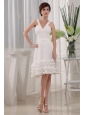 Ruffles A-Line Chiffon V-neck Knee-length Prom Dress White