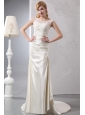 Beautiful Column Scoop Court Train Satin Lace Wedding Dress