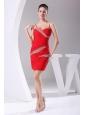Beading and Ruching Decorate Bodice Red Chiffon Spaghetti Straps Mini-length 2013 Prom Dress