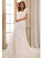 Discount A-line One Shoulder Weding Dress With Hand Made Flowers and Ruch In 2013