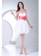 Hand Made Flowers Decorate Bodice Bowknot Mini-length White Criss Cross Straps 2013 Prom Dress