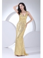 Paillette Over Skirt V-neck 2013 Prom Dress Floor-length Gold