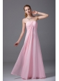 Pink Floor-length Strapless Chiffon Ruched Empire Bridesmaid Dress