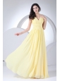 Ruching Decorate Bodice Light Yellow Chiffon V-neck 2013 Prom Dress Floor-length