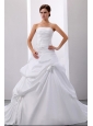 Simple Strapless Pick-ups and Appliques Wedding Dress With Taffeta For Wedding Party