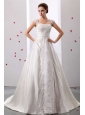 Stylish A-line Straps Lace Decorate Wedding Dress With Ruched Bodice In 2013