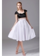 White and Black Satin Knee-length 2013 Prom Dress Cap Sleeves