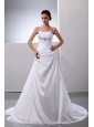 A-Line / Princess Taffeta Straps Beading Court Train Wedding Dress