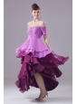 Amazing Colorful Prom Dress With Off The Sholulder Beading Ruffled Layers and High-low