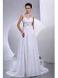 Beading A-Line / Princess Court Train Chiffon Wedding Dress Straps