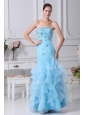 Beading  and Ruffles Decorate Bodice Mermaid Aqua Blue Ankle-length Prom Dress For 2013 Strapless