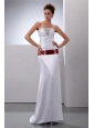Column Strapless Elastic Woven Satin Ruched Brush / Sweep Train Wedding Dress