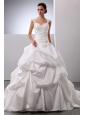 Discount Straps Princess Appliques and Pick-ups 2013 Wedding Dress With Floor-length