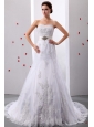 Elegant A-Line / Princess Strapless Tulle Appliques and Beading Court Train Wedding Dress