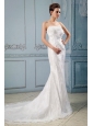 Fashionable 2013 Wedding Dress With Hand Made Flower and Lace Mermaid Court Train Taffeta