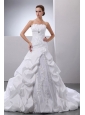 Pick-ups and Appliques A-Line / Princess Taffeta Chapel Train Strapless Wedding Dress
