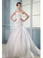 2013 Elegant Wedding Dress With Appliques and Ruching Court Train A-line