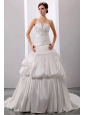 Beading A-Line / Princess Strapless Court Train Wedding Dress Taffeta
