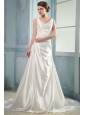 Luxurious Wedding Dress With V-neck Ruching Court Train Taffeta
