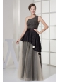 One Shoulder and Ruched Bodice For Prom Dress With Floor-length