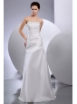 Taffeta Column Strapless Beaded Floor-length Wedding Dress