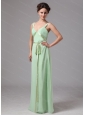 Apple Green Sash V-neck Straps Chiffon Dama Dresses On Sale