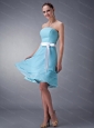 Aqua Strapless Knee-length Sash Short Dama Dress On Sale