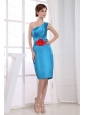 One Shoulder Bow Blue Discount Dama Dress
