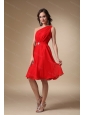 Red A-line One Shoulder Chiffon Beading Dama Dresses On Sale