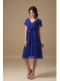 Simple Blue V-neck Short Sleeves Dama Dress For Quinceanera