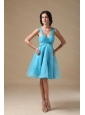 Aqua A-line V-neck Organza Dama Dress On Sale