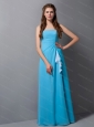 Blue Strapless Chiffon Floor-length Cheap Dama Dress