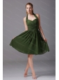 Halter Ruched Chiffon A-Line Olive Green Dama Dresses 2013