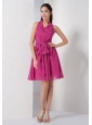 Hot Pink Ruch Sash Chiffon Dama Dress On Sale