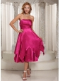 Hot Pink Ruched Tea-length 2013 Dama Dress On Sale