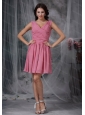 Light Pink Empire V-neck Chiffon Ruch Dama Dresses On Sale